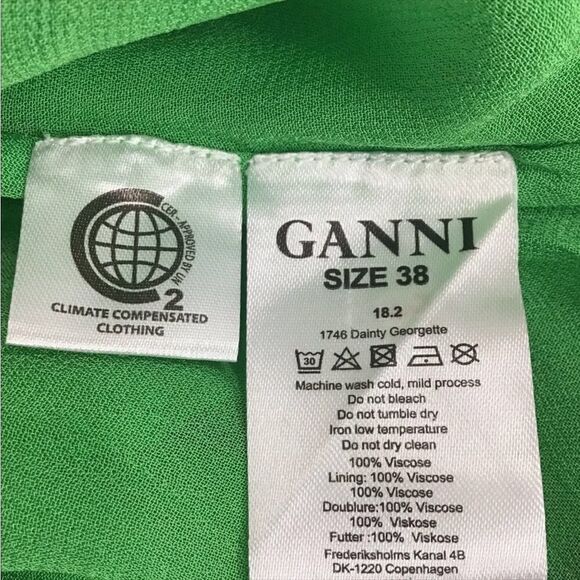 Ganni Dainty Georgette Wrap Tie Waist Emerald Green Wrap Blouse New Size 38 - Picture 10 of 10
